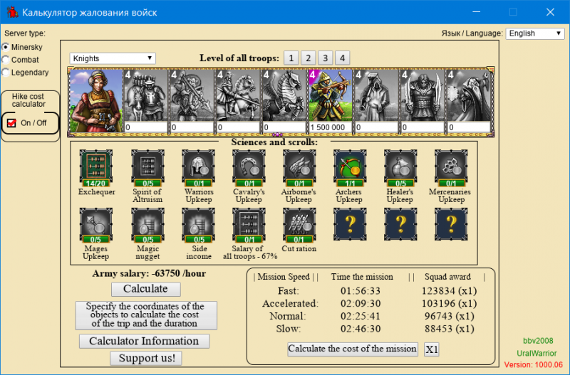 Estimated duration of the mission and the cost of the hike